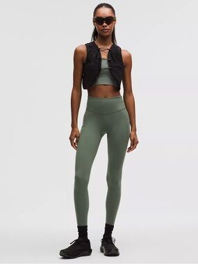 Lululemon fast and free full length leggings in green willow leaf / olive green